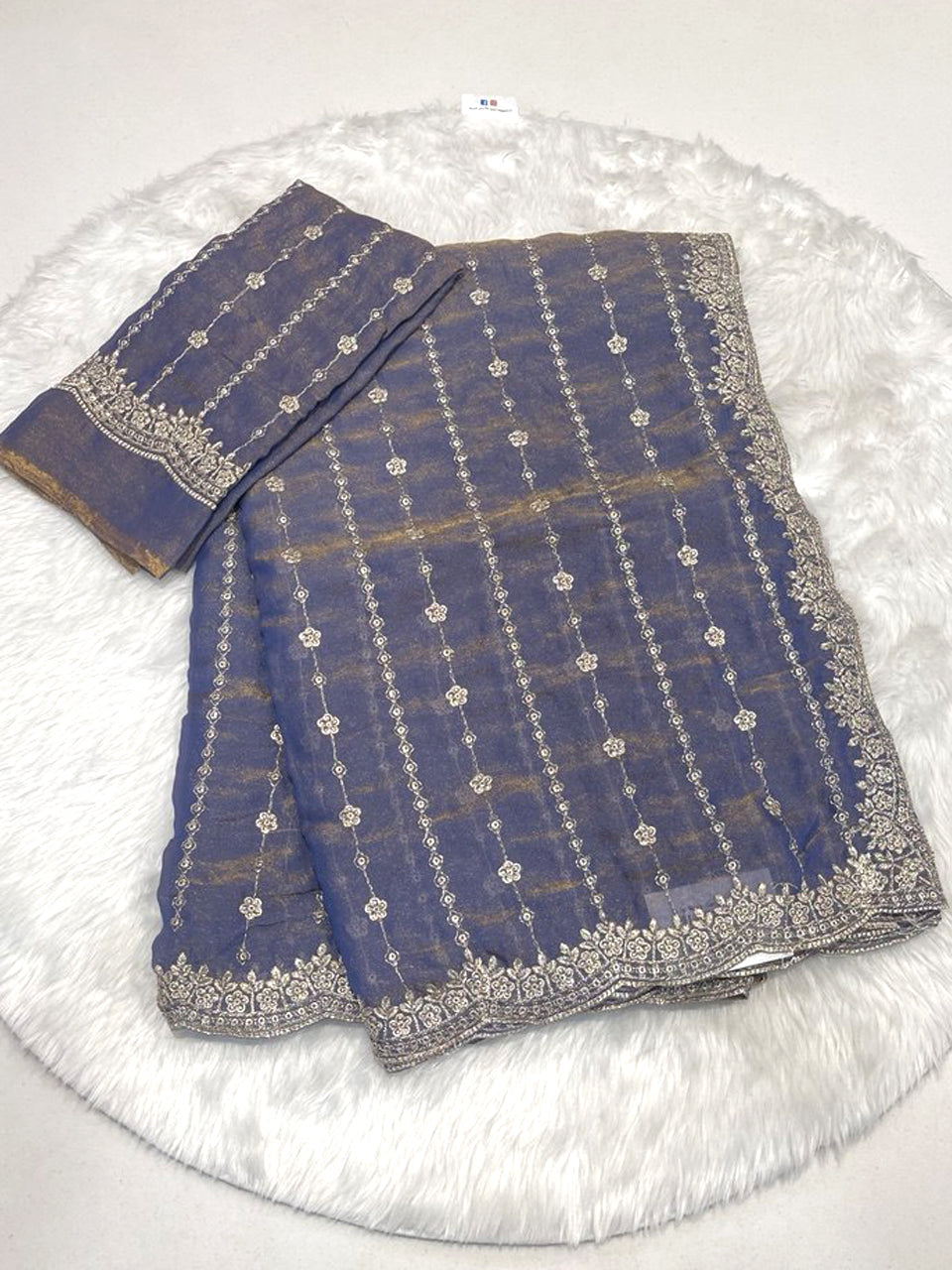 Teal Blue Space Silk Saree