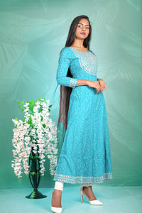 Rayon Sky Blue Thread Work Kurti
