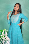 Rayon Sky Blue Thread Work Kurti