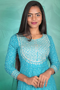 Rayon Sky Blue Thread Work Kurti