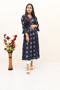 Rayon Navy Blue Printed Kurti