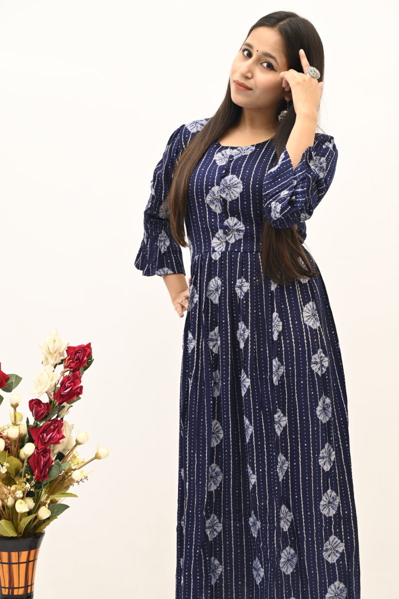 Rayon Navy Blue Printed Kurti