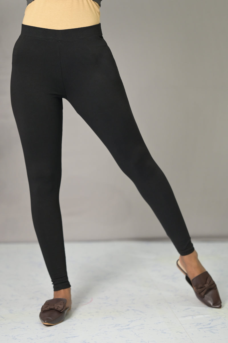 Black 7/8 Solid-Color Leggings by Chandra Yoga & Active Wear