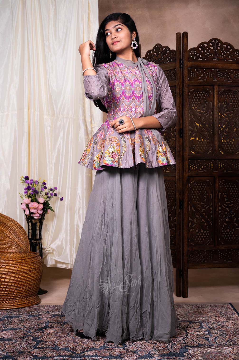 Floral Thread And Stone Work Partywear Palazzo Set