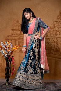 Navy Blue And Pink Color Half Saree