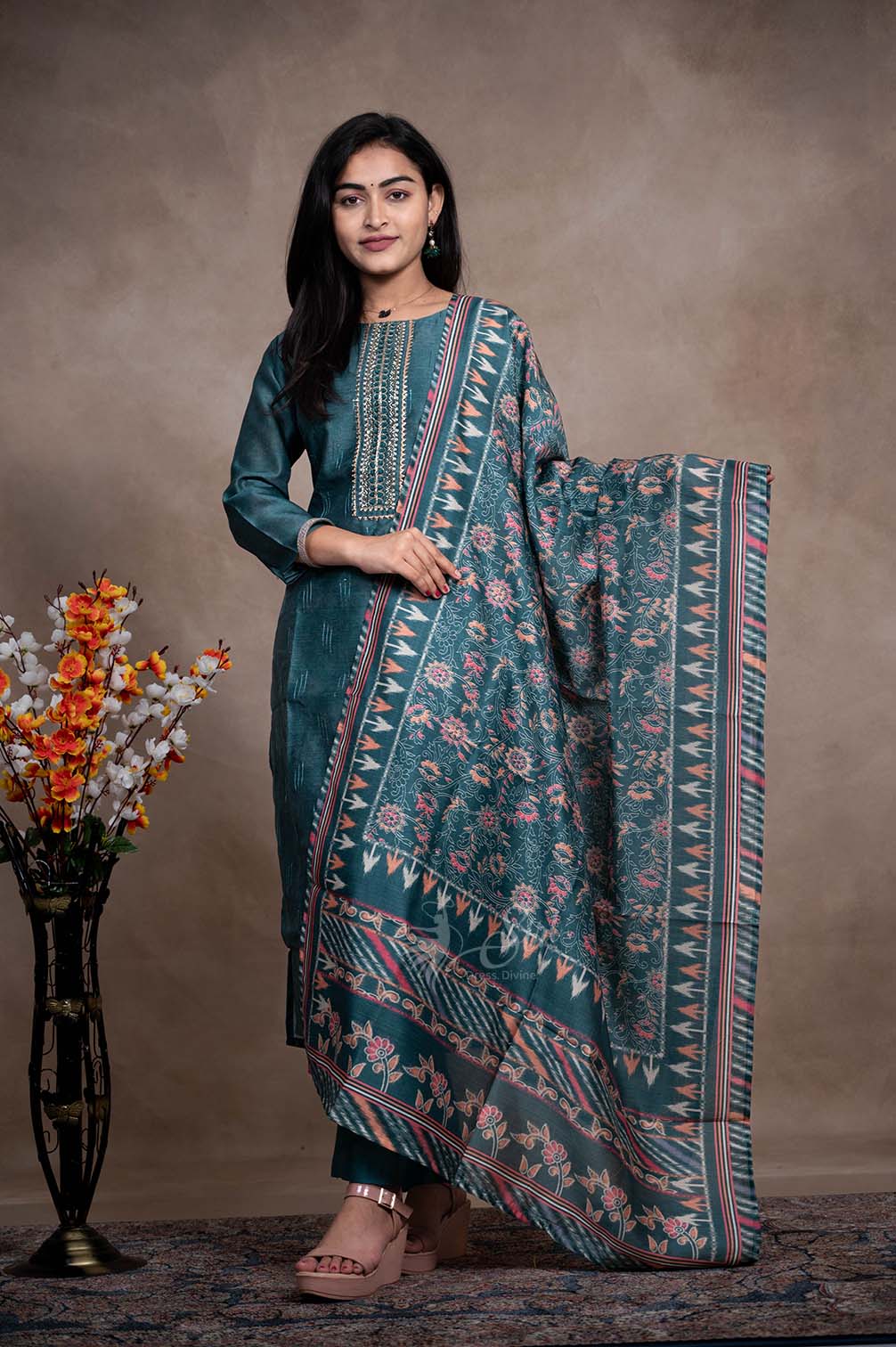 Chanderi 3 pcs bottom dupatta set