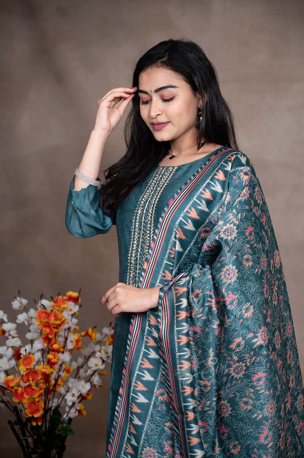 Chanderi 3 pcs bottom dupatta set