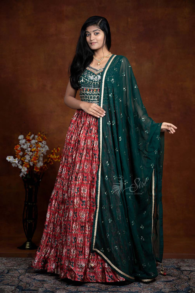 Floral Print , Thread And Stone Work  Chudidar Kali
