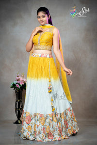 Georgette Floral Thread Work Crop Top Set