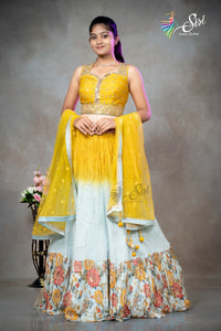 Georgette Floral Thread Work Crop Top Set