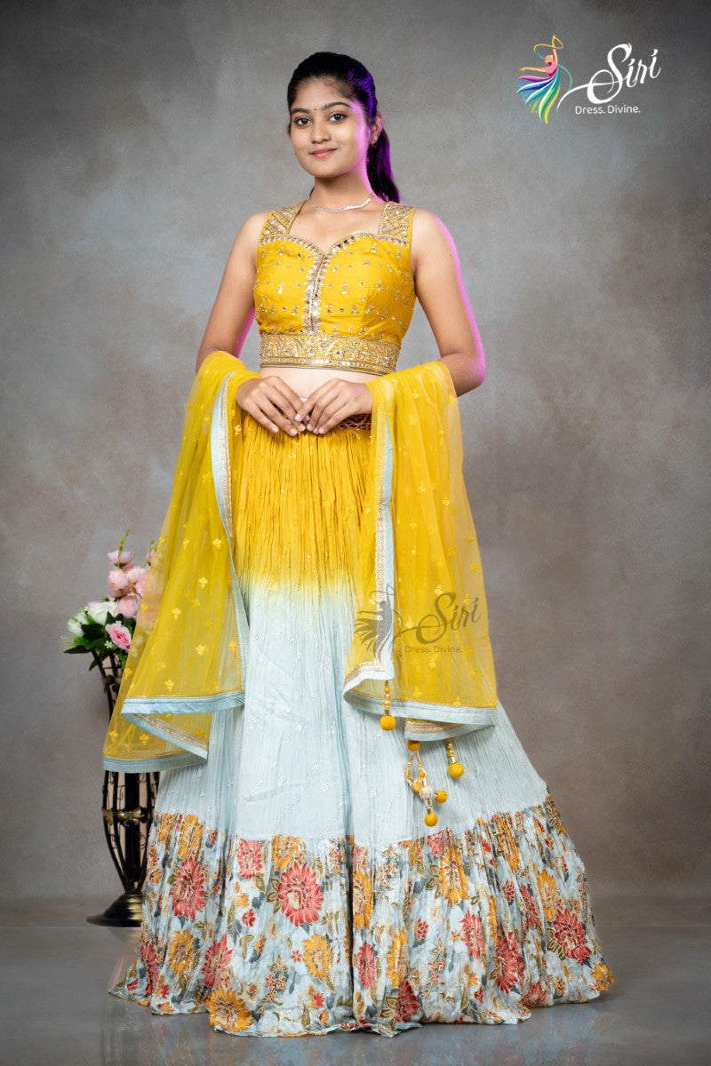 Georgette Floral Thread Work Crop Top Set