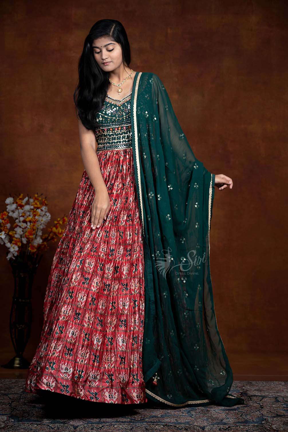 Floral Print , Thread And Stone Work  Chudidar Kali