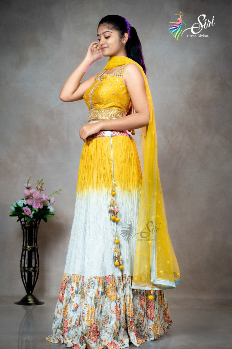 Georgette Floral Thread Work Crop Top Set