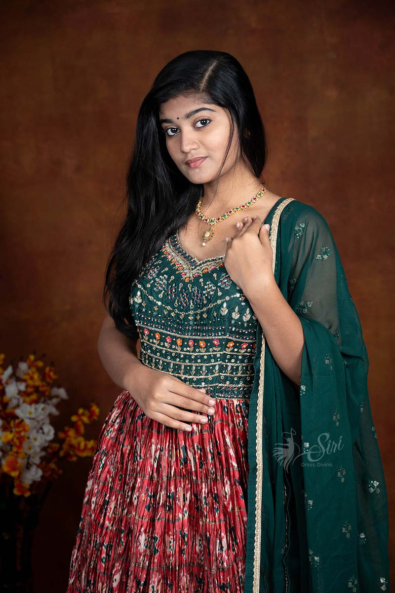 Floral Print , Thread And Stone Work  Chudidar Kali