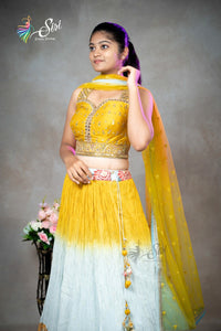 Georgette Floral Thread Work Crop Top Set