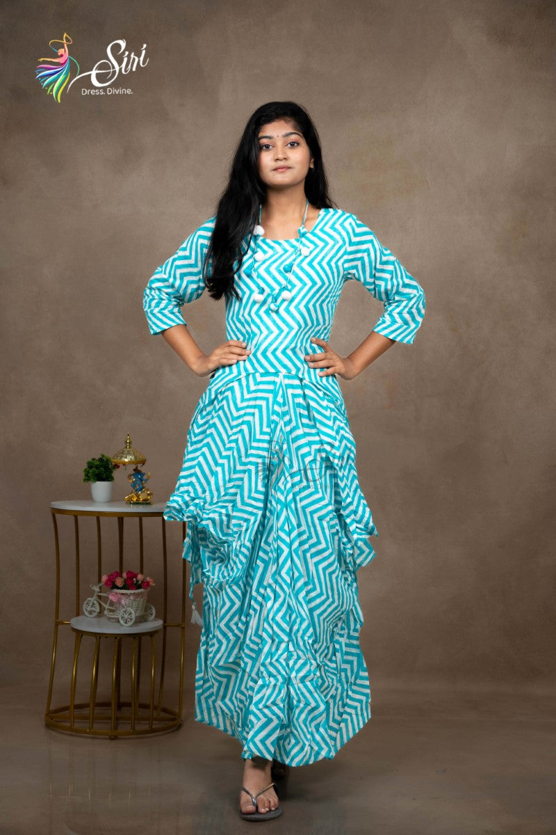 Rayon Blue Printed Kurti