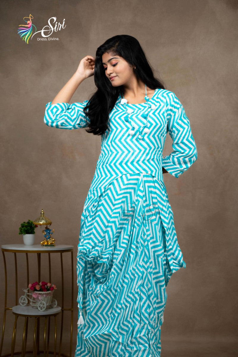 Rayon Blue Printed Kurti