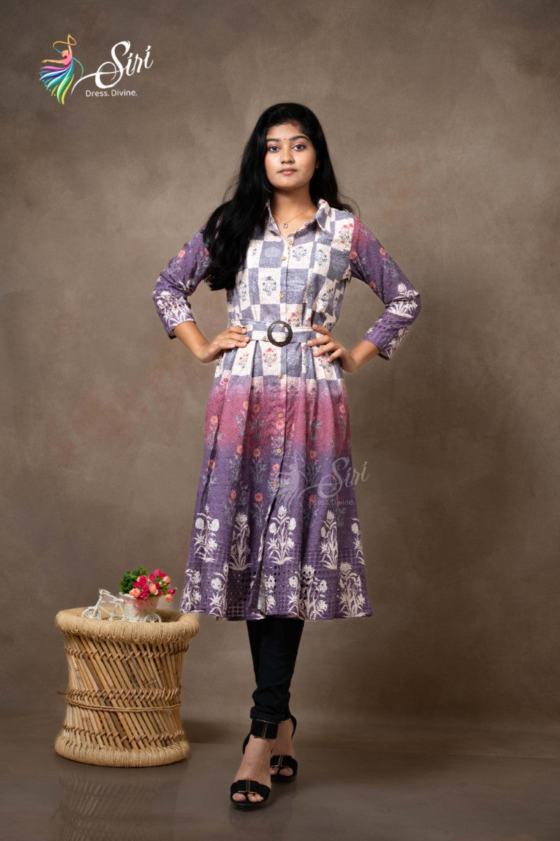 Rayon Pink Floral Print Kurti