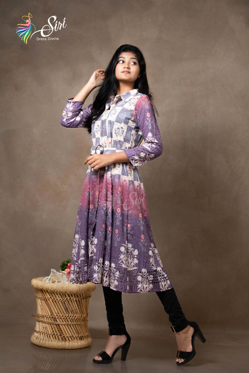 Rayon Pink Floral Print Kurti