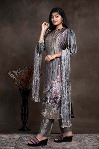 Digital Floral  Print And Gold Thread Embroidery Salwar Straight Cut