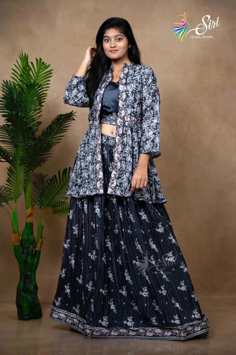 Georgette Floral Print Crop Top Set