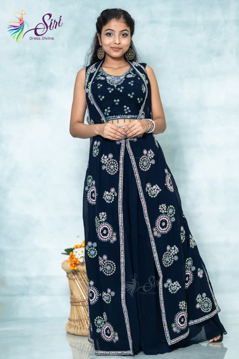 Georgette Dark Blue Partywear Palazzo Set