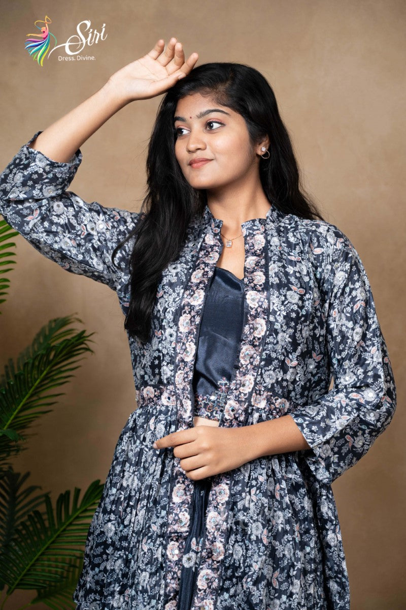 Georgette Floral Print Crop Top Set
