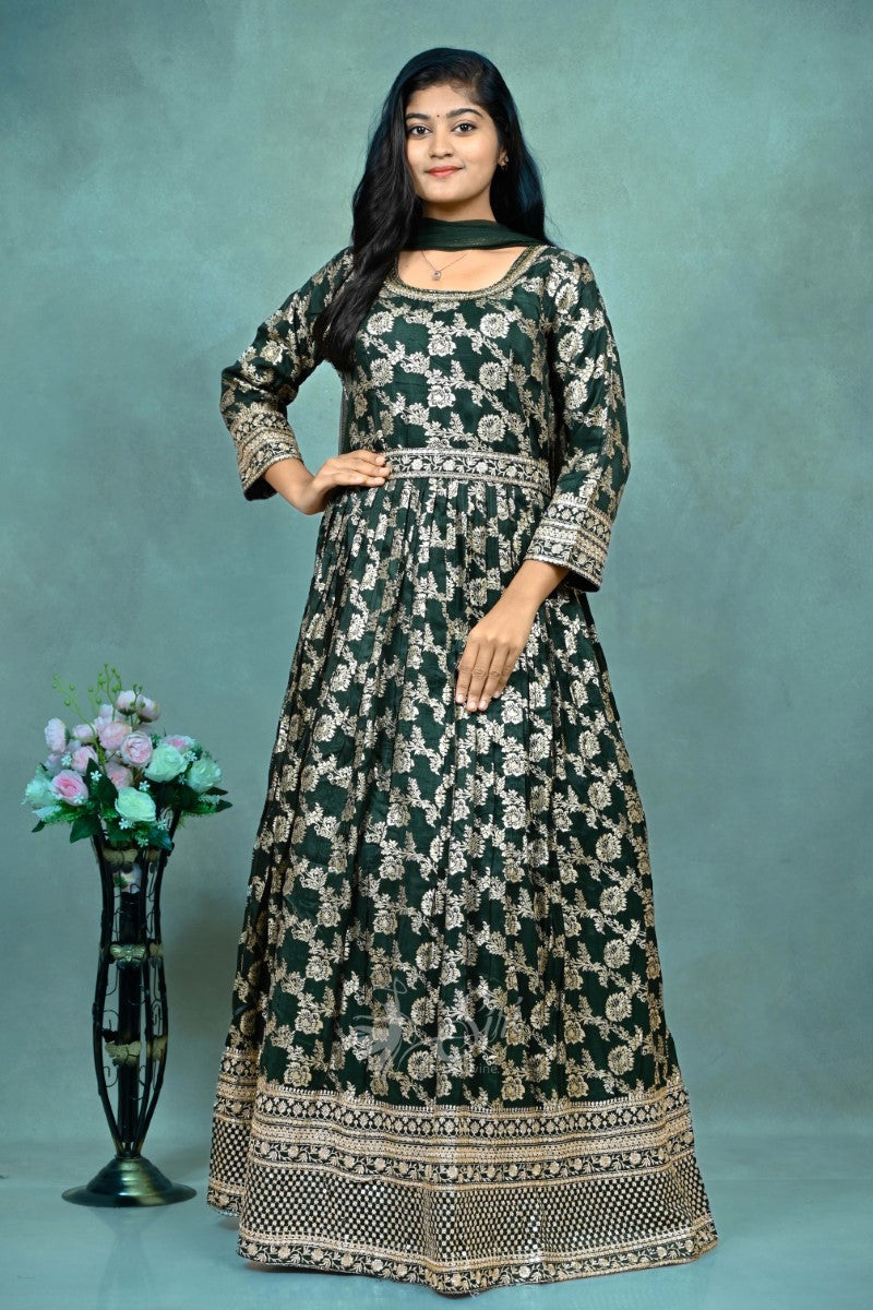 Green Georgette Floral Work Chudidar Kalis