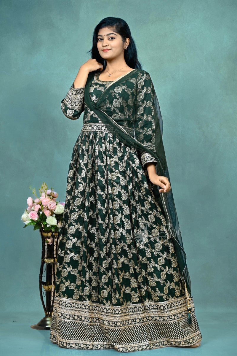 Green Georgette Floral Work Chudidar Kalis