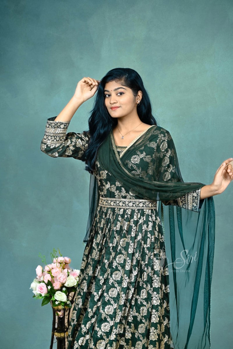 Green Georgette Floral Work Chudidar Kalis