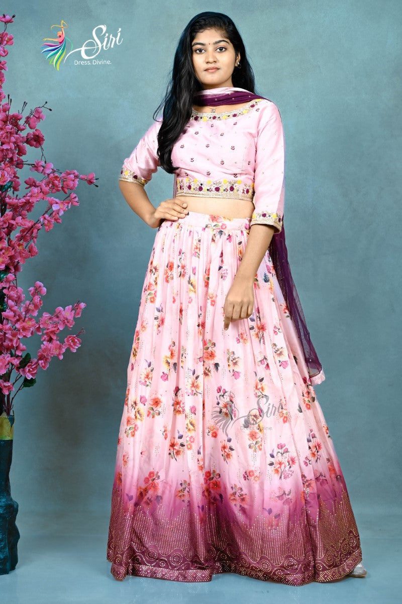 Georgette Floral Thread Work Crop Top Set