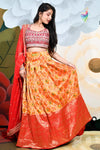 Banaras Ikkat Gold Zari Work Half Saree