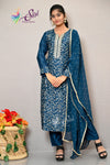 Raw Silk Floral Design Straight Cut Salwar