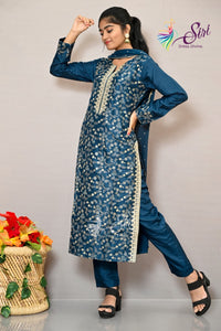 Raw Silk Floral Design Straight Cut Salwar
