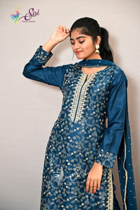 Raw Silk Floral Design Straight Cut Salwar