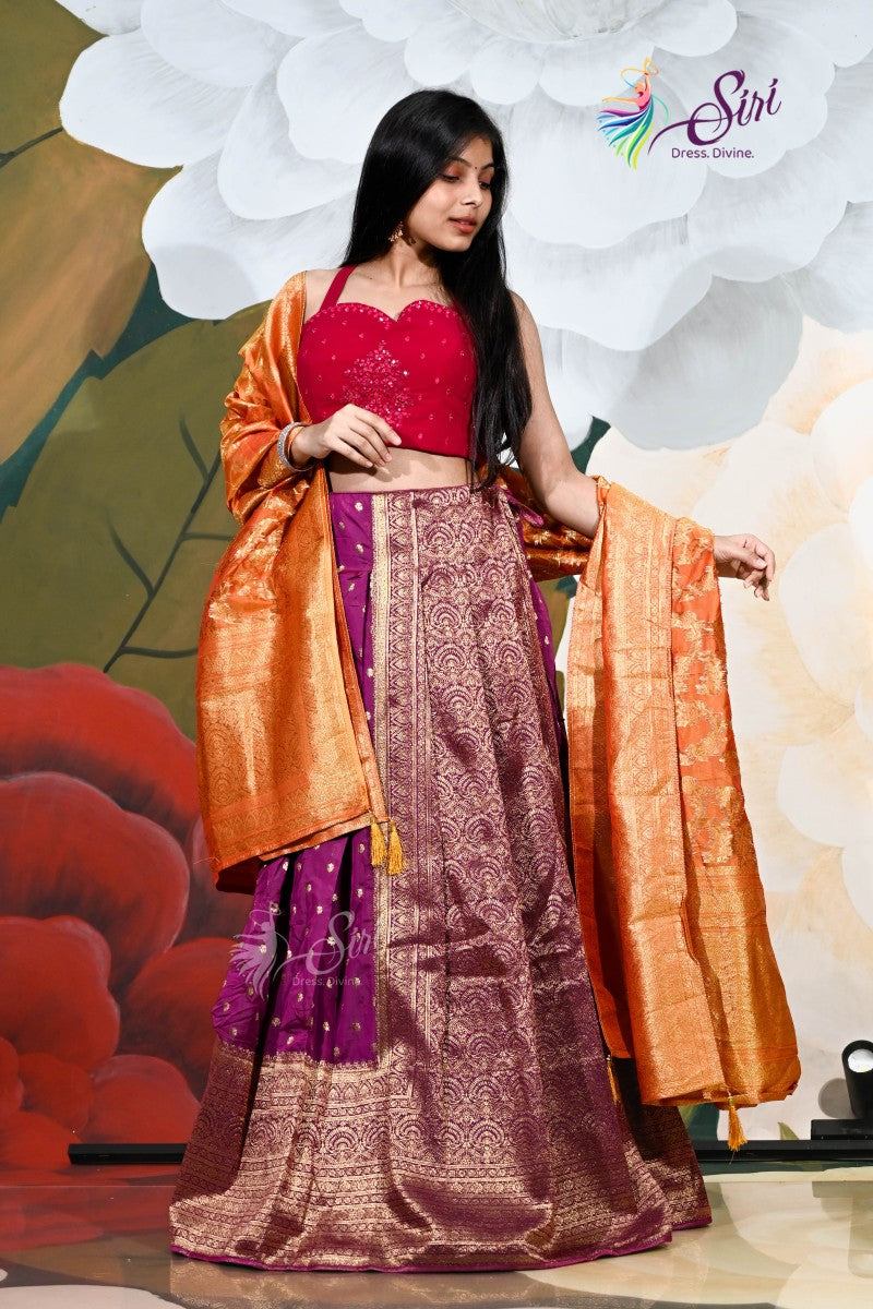 Banaras Floral Zari Work Half Saree