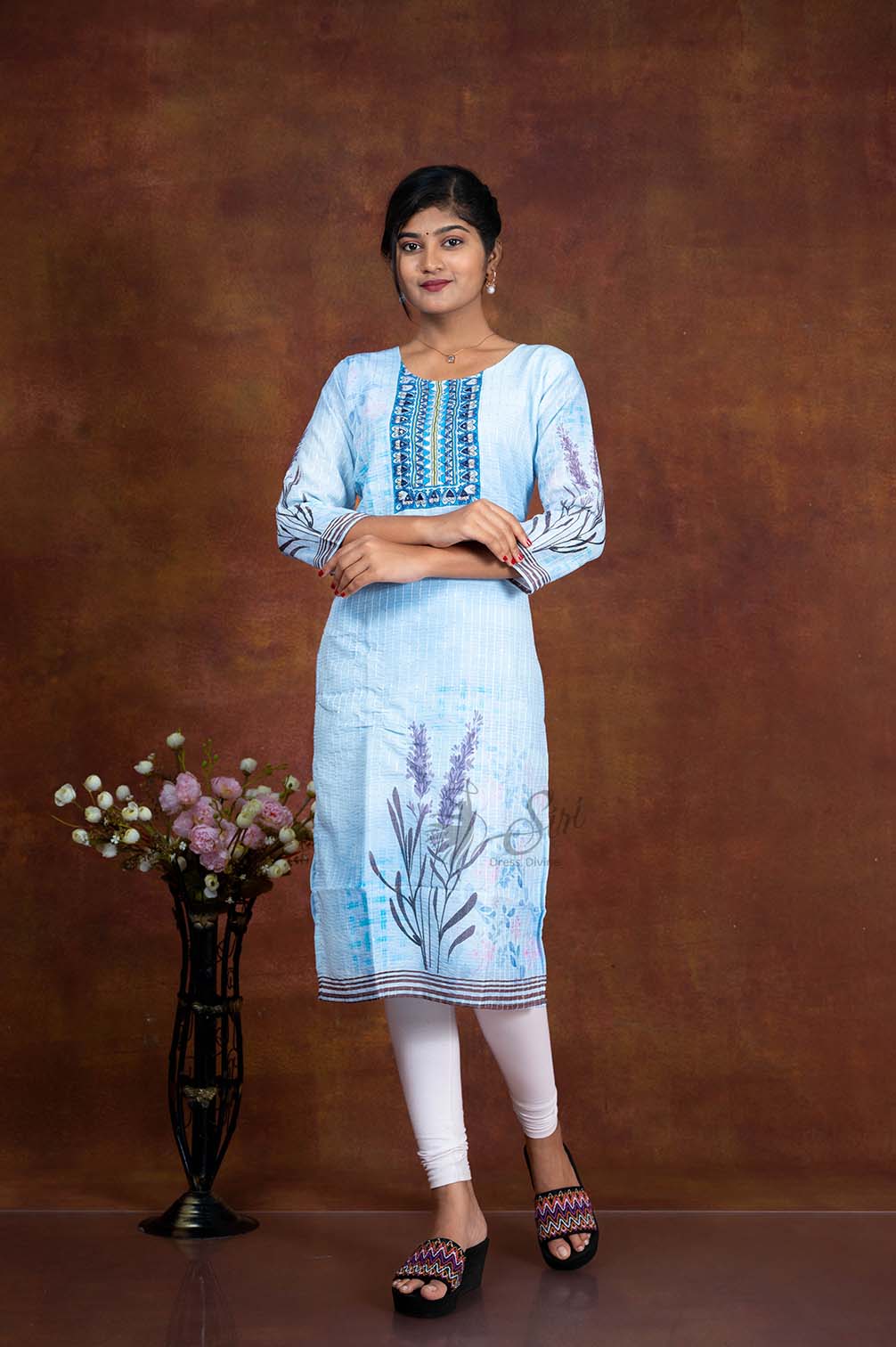 Ice Blue Color Straight Cut Kurti