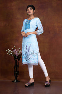 Ice Blue Color Straight Cut Kurti