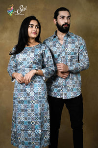 Blue Color Cotton Satin Straight Cut Kurti And Partywear Shirt