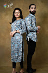 Blue Color Cotton Satin Straight Cut Kurti And Partywear Shirt