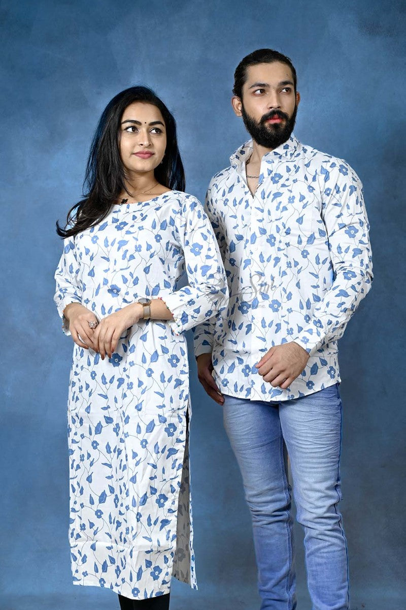 White-Blue Color Straight Cut Kurti And Partywear Shirt