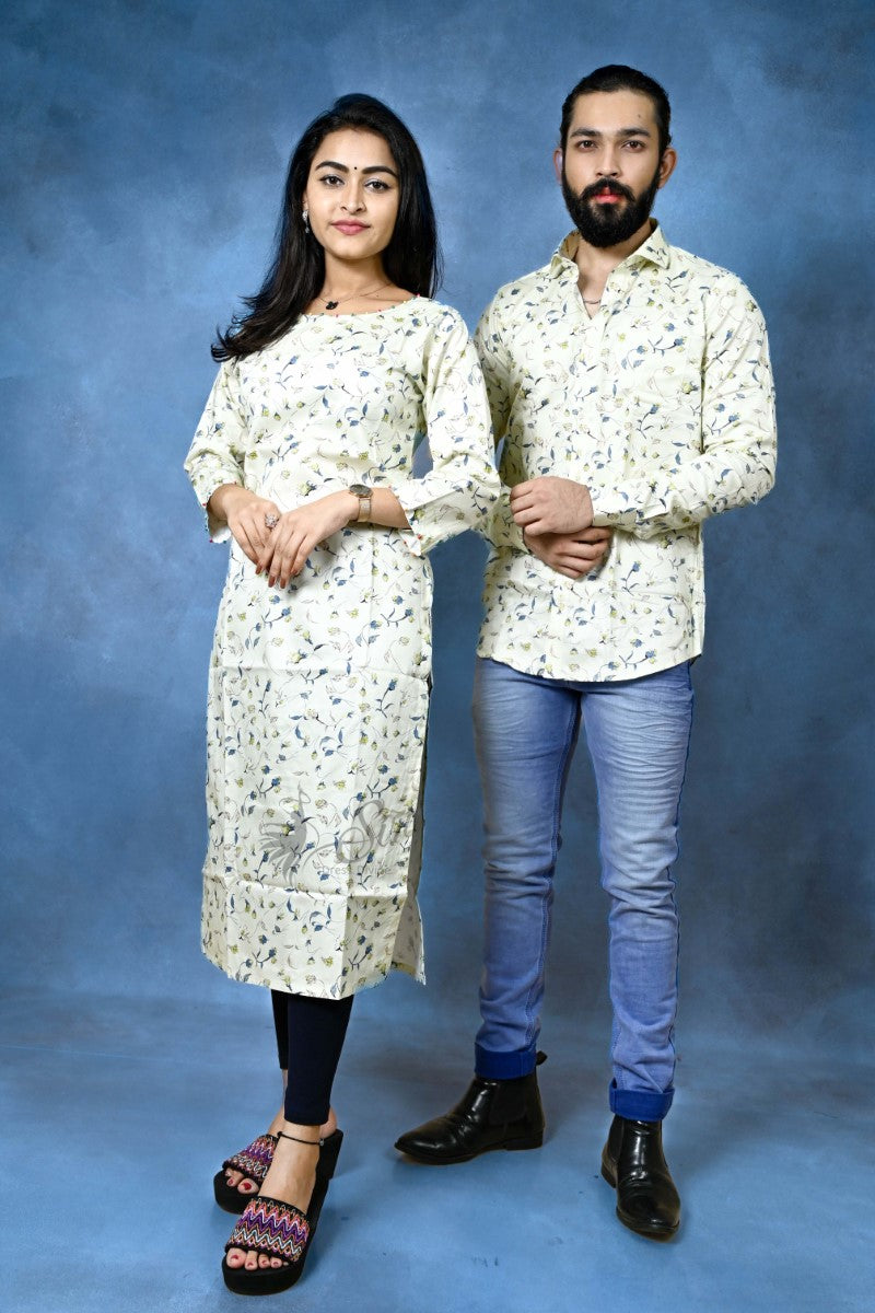 Floral Print Straight Cut Kurti And Casual Shirt