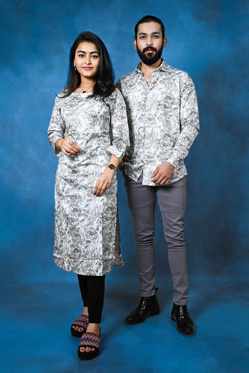 Gray Color Floral Digital Print Straight Cut Kurti And Partywear Shirt