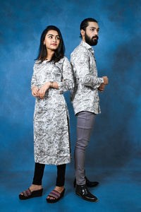 Gray Color Floral Digital Print Straight Cut Kurti And Partywear Shirt