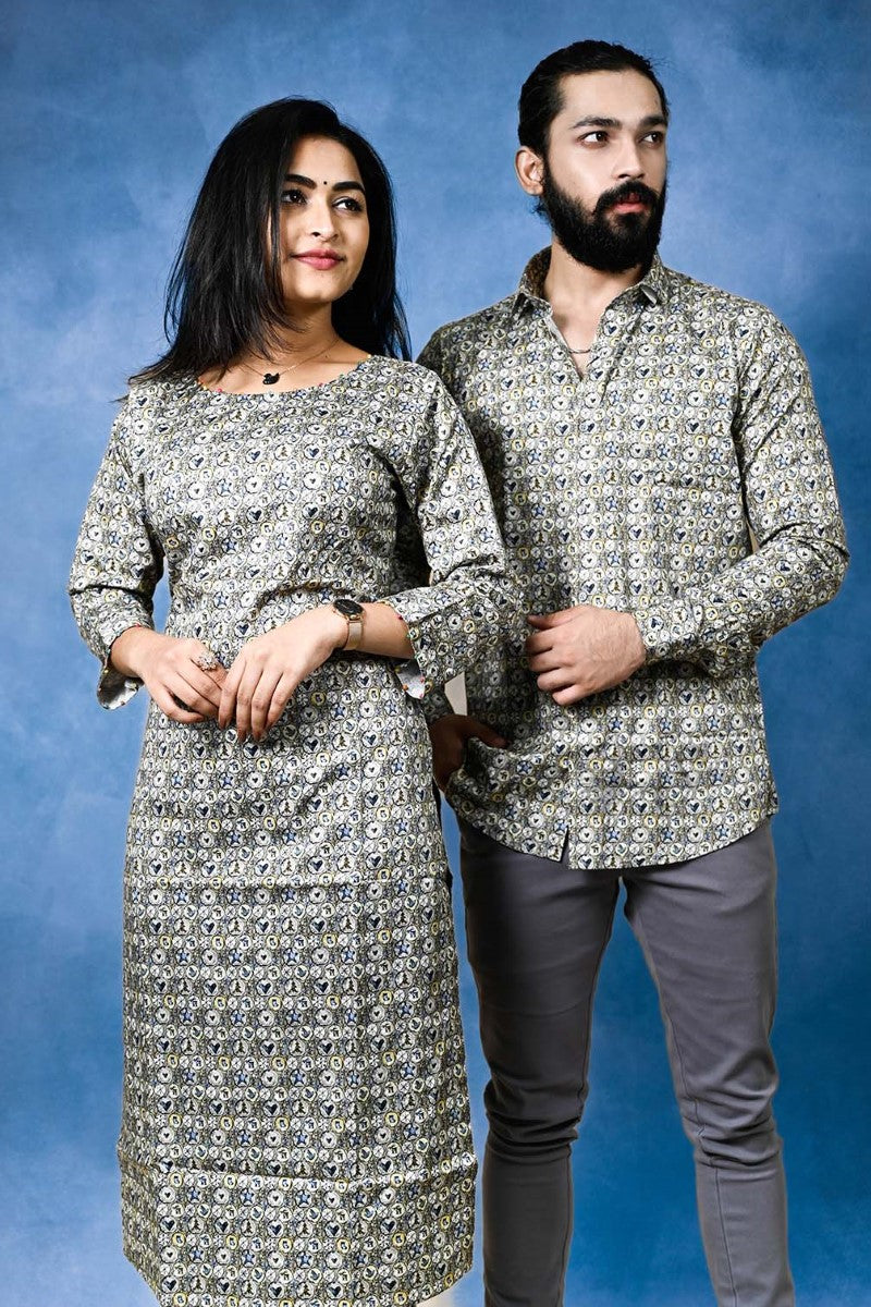 Floral Digital Print Straight Cut Kurti And Casual Shirt