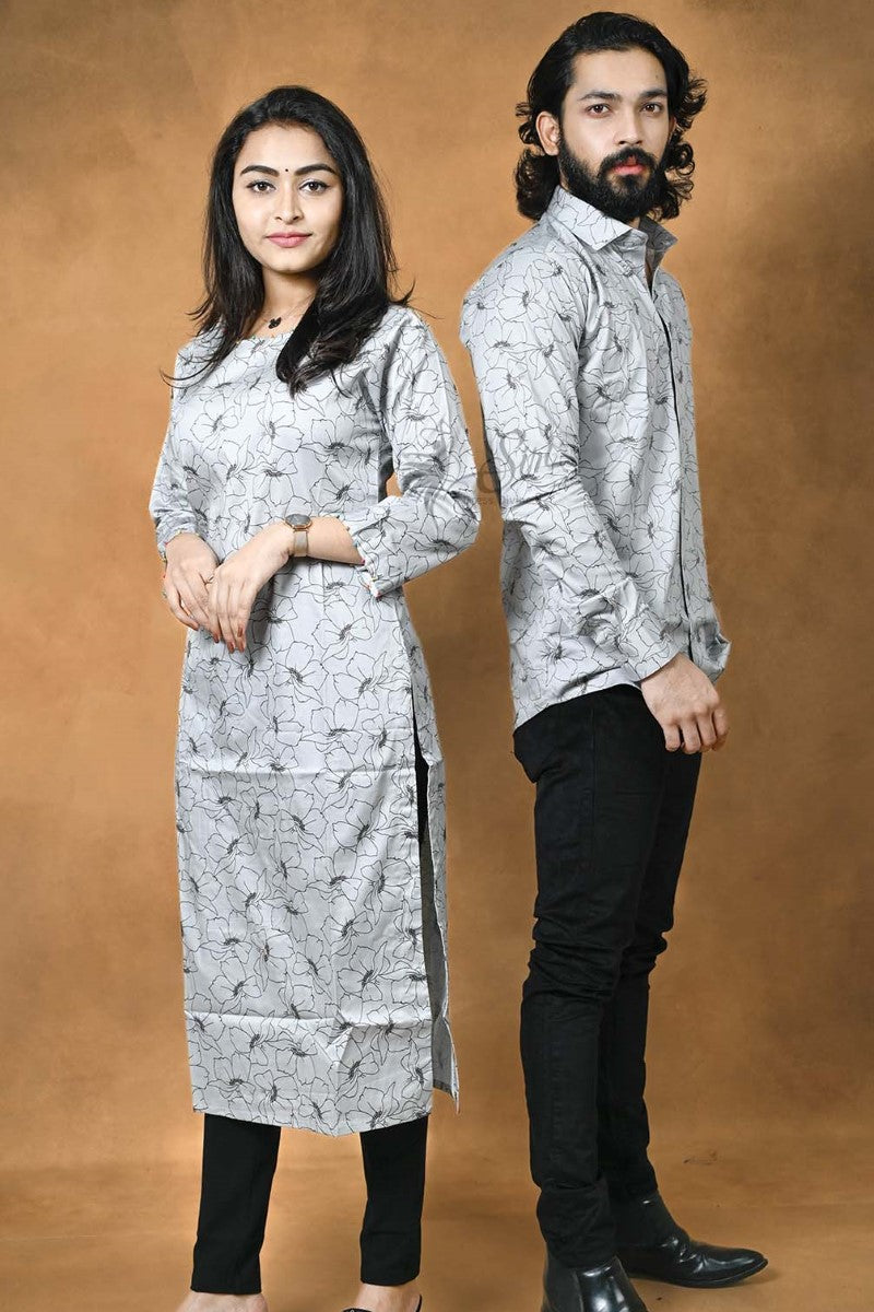 Gray Color  Floral Digital Print Straight Cut Kurti And Partywear Shirt