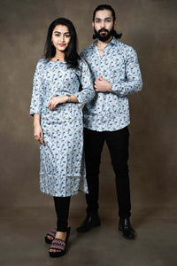 Cadet Blue Color Floral Straight Cut Kurti And Partywear Shirt
