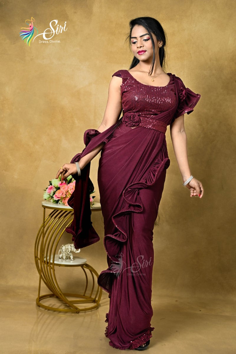 Maroon Lycra One Minute Saree