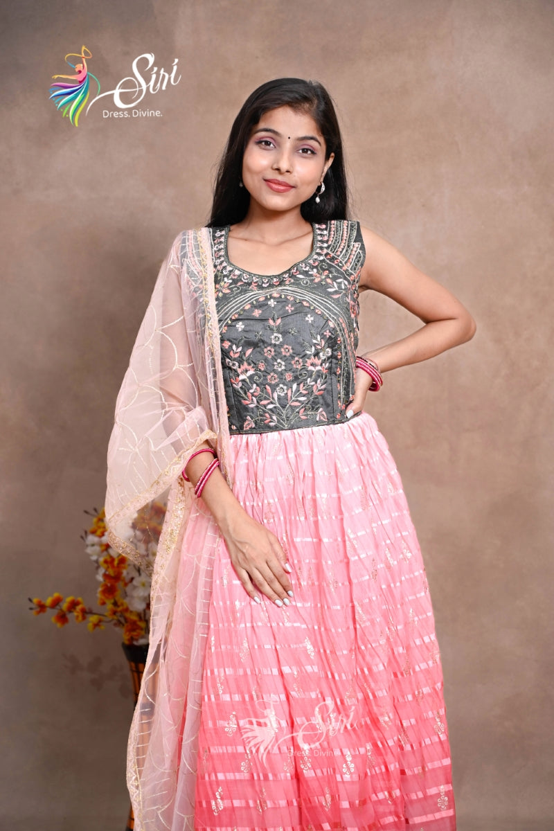 Raw Silk Floral Thread Work Chudidar Kalis