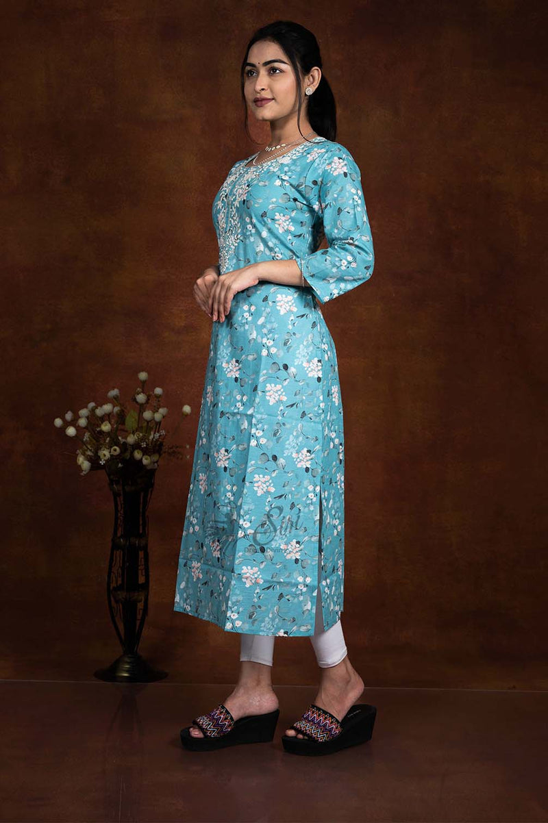 Sky Blue Color Straight Cut Kurti